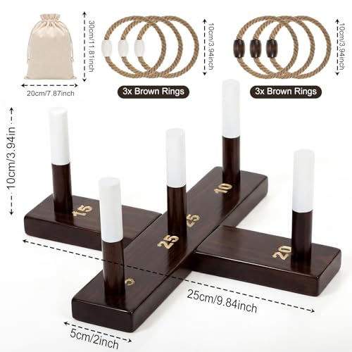 Leitee Mini Tabletop Ring Toss Game for Adults, Portable Wooden Desktop Ring Toss Set with Cross Base, 5 Scoring Pegs, 6 Rope Rings and Carry Bag for Indoor Office, Home, Parties and Travel