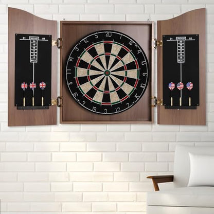 CNCEST Electronic Dart Board Cabinet Set, Dartboard, Classic Dartboard Cabinet, Dart Boards Set (Brown,MDF and Sisal)