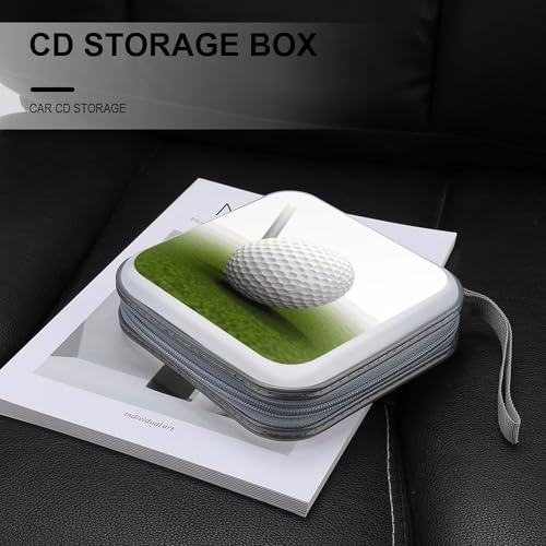 40-Sheet Capacity CD Case Storage Bag,Golf Ball Printed Large Capacity CD Protective Storage Organizer Portable DVD Case for Car, Home,Office,Travel