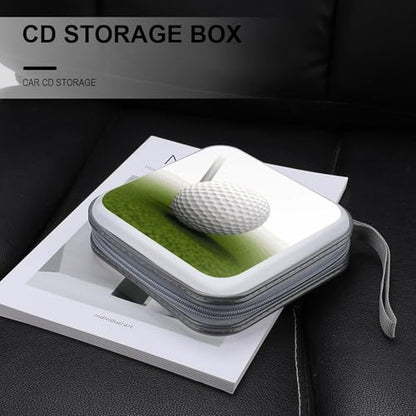 40-Sheet Capacity CD Case Storage Bag,Golf Ball Printed Large Capacity CD Protective Storage Organizer Portable DVD Case for Car, Home,Office,Travel