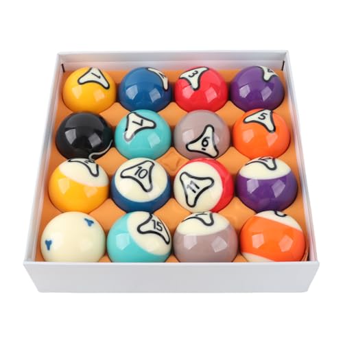 16Pcs Billiard Balls Set Pool Balls US Style Billiard Ball Set Resin 57.2mm Standard Size High Contrast Colors Weighted Balanced for Tournament Practice Professional Games Gift