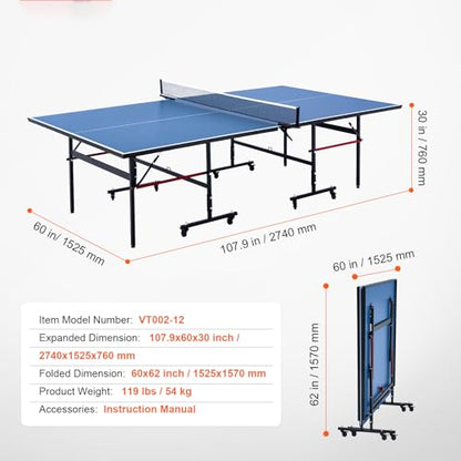 Happybuy Ping Pong Table, Professional Table Tennis Game, Indoor MDF Portable Table Tennis Table, Foldable Ping Pong Table with Quick Clamp Net, 10 Minute Easy Assembly, 12mm Tabletops