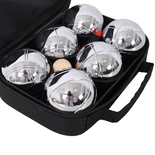 Bocce Ball Game Set, Outdoor Bocce Ball Set, 6 Metal and 1 Wooden Jack, Measuring Tools, Premium Carrying Case, Suitable for Garden, Beach, Backyard and Leisure Entertainment (Black) - color: Black