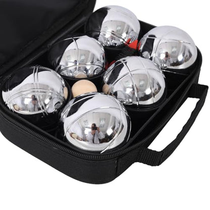 Bocce Ball Game Set, Outdoor Bocce Ball Set, 6 Metal and 1 Wooden Jack, Measuring Tools, Premium Carrying Case, Suitable for Garden, Beach, Backyard and Leisure Entertainment (Black) - color: Black