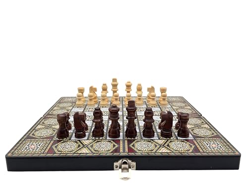Wooden 3 in 1 Chess Checkers Backgammon Board Game Set, 12 Inch Portable Folding Chess Board, Portable Travel Chess Set for Adults Kids Family Game Night Gift（Non-Magnetic）