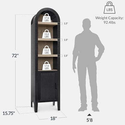 Best Choice Products 72" Tall Narrow Arched Pantry Cabinet w/Reeded Door, 4-Tier Bookshelf, Armoire, Hutch, Bookcase, Storage Cabinet w/Adjustable Shelves, for Dining Room and Livingroom - Black Oak - color: Narrow - Black Oak