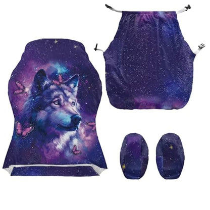 Suobstales Galaxy Wolf Butterfly Pattern Gaming Chair Cover, Stretchable Office Computer Chair Cover Ergonomic Cat Proof Protector with Armrests, Comfy Executive Rolling Chairs for Home Office - color: Galaxy Wolf Butterfly