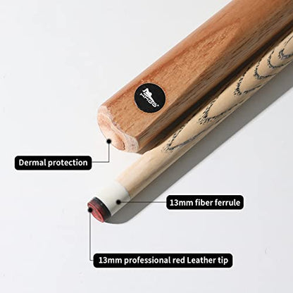 HMQQ 58" One Piece Pool Cue Stick with 13MM Leather Tip, Weight 20OZ Billiards Cue Stick, Pool Stick Set of 4/ Set of 6/ Set of 8 (Black&Natural Wood Color) - style: Wood Grain Color Set of 4