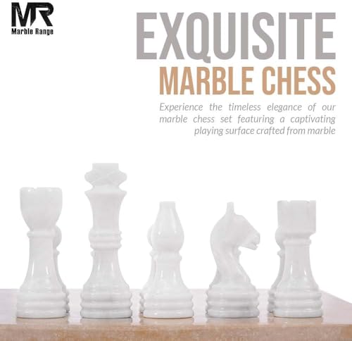 Marble Chess Set 15" Inches Verona and White with Storage Box and 2 Extra Queen Handmade Luxury Board Games for Adults, Ideal Marble Chess Board Game Set & Chess Pieces - color: Verona & White