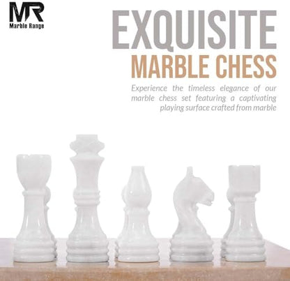 Marble Chess Set 15" Inches Verona and White with Storage Box and 2 Extra Queen Handmade Luxury Board Games for Adults, Ideal Marble Chess Board Game Set & Chess Pieces - color: Verona & White