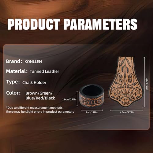 KONLLEN Leather Magnetic Chalk Holder, Pool Cue Accessory | Round or square engraved leather holder keeps billiard chalk secure and easy to reach during pool play. - color: 002VT Holder-Black-round
