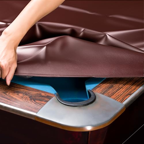 Pool Table Cover, Heavy Duty Leatherette Billiard Pool Table Covers Hard Top, Waterproof & Tearproof Cover for Pool Table 7/8/9 Feet Fitted (Brown/Matte, 9FT-112"LX 62"WX 8"H) - color: Brown, size: 9FT (112" x 62" x 7.3")
