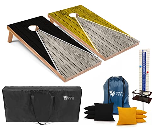 Tailgating Pros Pyramid Cornhole Board Set: Score Keeper, Bean Bags, and Carrying Case- 4'x2' Regulation Corn Hole Toss Game - color: Black/Yellow