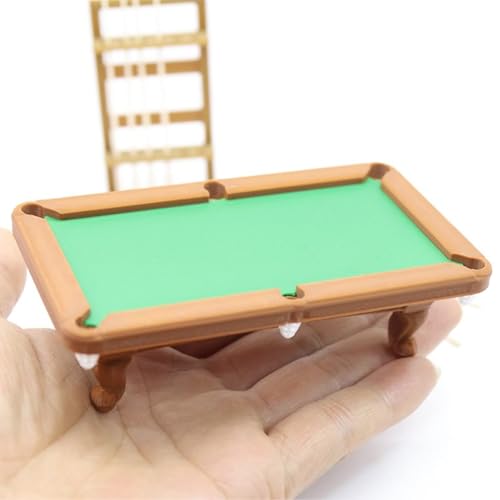 Mini Pool Table Toy for Kids 3+, 1:12 Scale Billiards Set, Cues & Balls, Hand Eye Coordination