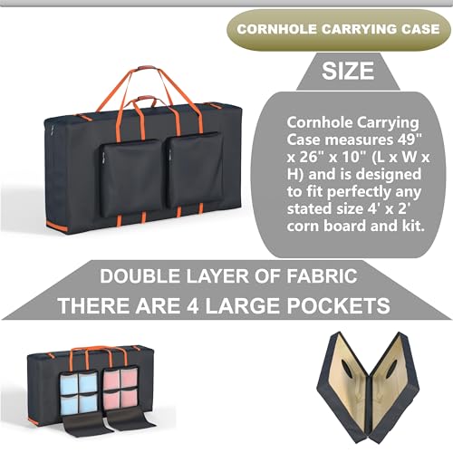 Cornhole Carrying Case Fits 4' x 2' Regulated Size, Heavy Duty 600D Oxford Fabric Waterproof & Dustproof, 4 Large Pockets for Outdoor Play