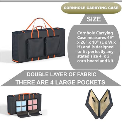 Cornhole Carrying Case Fits 4' x 2' Regulated Size, Heavy Duty 600D Oxford Fabric Waterproof & Dustproof, 4 Large Pockets for Outdoor Play