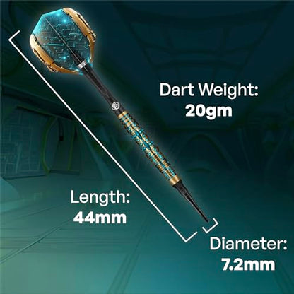 Shot! Darts AI Replicant Soft Tip Dart Set (20g) | 90% Tungsten Barrels | Center Weighted Black Titanium Coated | Pro Soft Tip Darts for Electronic Dartboard | Plastic Tip | Made in New Zealand