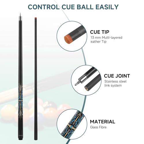 HomeSeason Glass Fibre Pool Cue Stick 58" Billiard Cue Sticks Professional Low Deflection Pool Sticks - color: C with bag