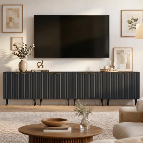 Set of 4 Fluted Storage Cabinet, Buffet Cabinet with Storage, Wood Sideboard with Adjustable Shelf, Modern Accent Cabinet & Console Table for Entryway, Living Room, Dining Room, Black - color: Black丨fluted Panel, size: 4 Pieces
