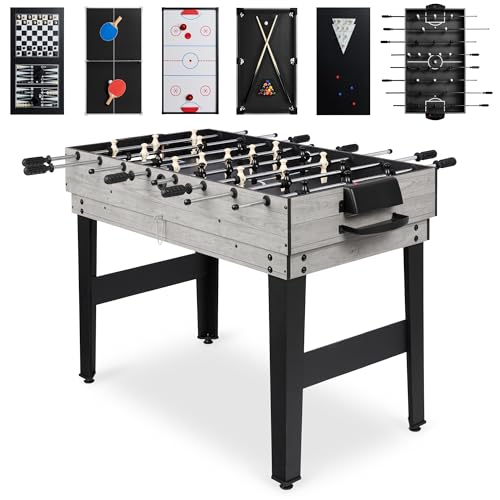 Best Choice Products 2x4ft Combo Game Table Set for Home, Game Room, Friends & Family w/Hockey, Foosball, Pool, Shuffleboard, Ping Pong, Chess, Checkers, Bowling, and Backgammon - color: Gray