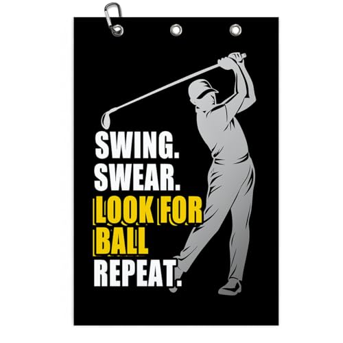 Swing Swear Look for Ball Repeat Microfiber Golf Towel, Funny Golf Towels for Bag with Clip, Birthday Retirement Gifts for Men Women Golfer Grandpa Dad Mom Friend Golfer GolfFans, 16x24 Inch - color: Swing Swear Repeat Golf