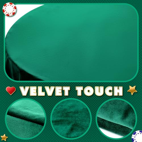 SmoothNovelty 49" Green Velvet Poker Table Cover for Mahjong, Card Games, Noise Reducing, Slip Prevention, Smooth Fabric Round Table Tablecloth for Board and Dice Games