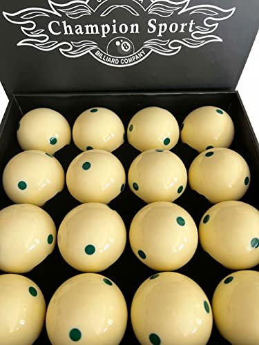 Champion 2-1/4" Billiard Practice Training Pool Cue Ball (6 dot, 16 Balls/Box, Purple, Black, Green, Blue, Red - size: Green dot
