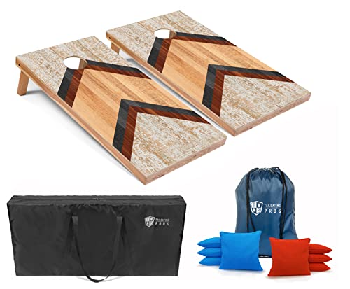 Tailgating Pros Lightweight Cornhole Boards - 4'x2' Modern Wooden Designs Cornhole Game w/Carrying Case & Set of 8 Corn Hole Bean Bags w/Tote - size: 4'x2' Tournament Grade Boards, style: Vintage Chevron