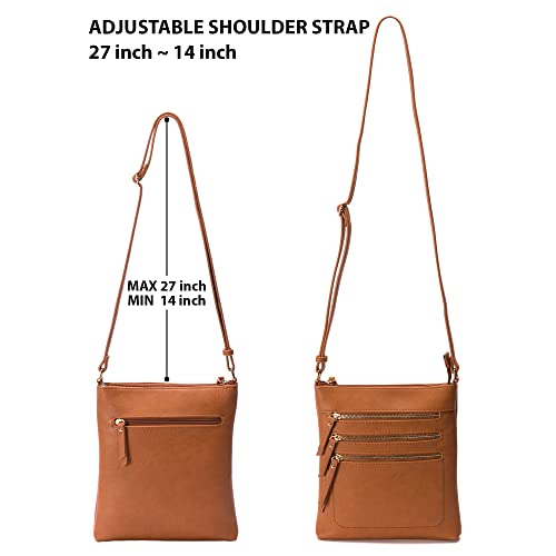 Solene Crossbody Bag Functional Multi Pocket Messenger Purse Top Zip Closure Shoulder Handbag With Adjustable Strap - color: Tan