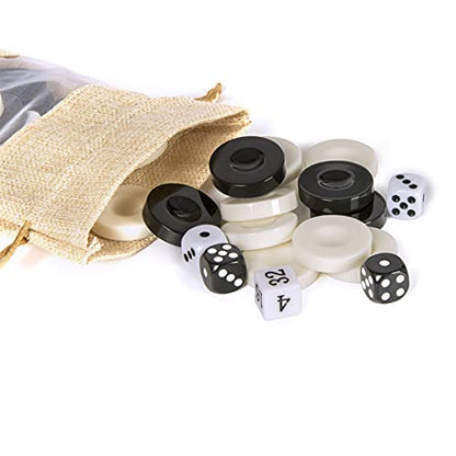 Classic Checkers Game Set with Drawstring Cloth Storage Bag (30pcs Black&White)
