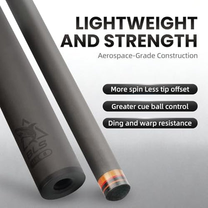 Cuefessnuance 58" Carbon Fiber Pool Cue, Low Deflection | Gothic pattern design, black, 100% carbon fiber shaft, pro taper, 11.8mm pigskin tip, 3/8-8 stainless steel joint - color: White