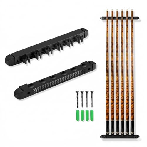SUPERDIAMOND Pool Cue Rack Wall Mount, 6 Cues Solid Wood Pool Stick Holder, 2-Piece Minimalist Cue Stick Holder & Billiard Cue Racks for Game Room, (Black / 6 Cues) - size: 6 Cues, style: SU-LM-Pool Cue Rack-6cues