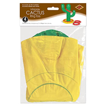 Beistle Inflatable Cactus Ring Toss – 2 Pack Blow-Up Plant Targets with 6 Rings Total, Fun Western-Themed Party Activity, Picnic Event Set, Carnival & Summer Poolside Backyard Competition, 21" & 7¼"