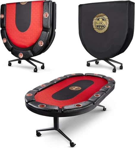 Triton Premium Foldable Poker Table with 10 Chairs - Soft-Padded Armrest, Individual Cup Holders, Portable Mat- Crafted with Durable Materials, Long-Lasting Poker Table for 10 Players - size: 10 Player with 10 Chairs