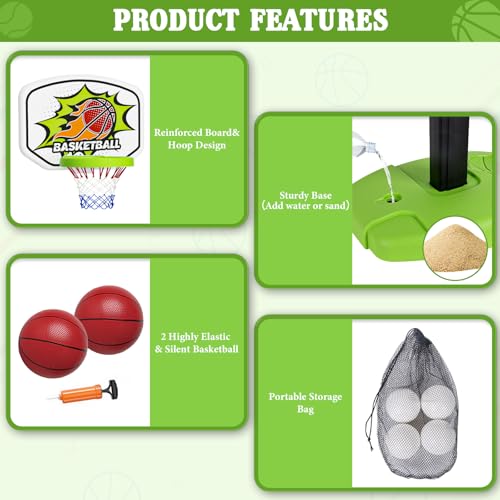 3 in 1 Toddler Basketball Hoop and Tee Ball Set for Boys: Kids Baseball Tee with Automatic Pitching Machine Adjustable Height Indoor and Outdoor Sports Toys Christmas Birthday Gifts for Boy Age 3-12 - style: Green Basketball Hoop