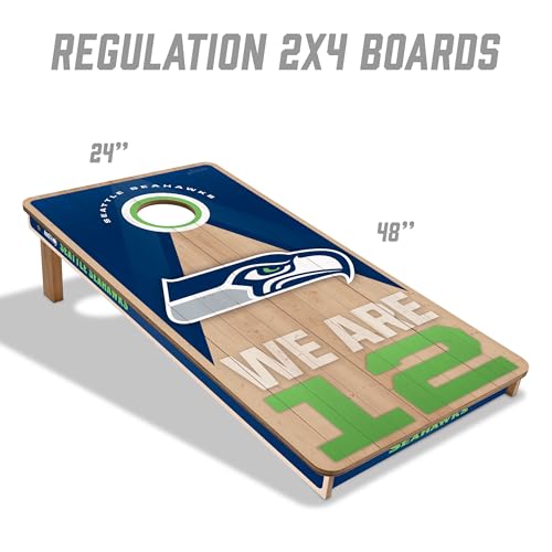 YouTheFan NFL 2' x 4' Slogan Series Professional Wood Cornhole Game with Logo Bags - color: Seattle Seahawks