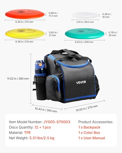 VEVOR Disc Golf Set, 12 PCS Flying Discs for Beginners, Disc Golf Starter Set, with Putter, Mid-Range, Driver, Including Mini Marker, Portable Backpack, for Outdoor Backyard, Lawn, Beach, and Park