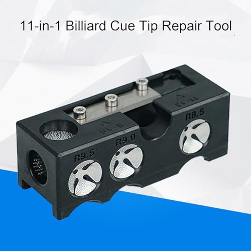 11-in-1 Aluminum Alloy Billiard pool Cue Tip Shaper Tool - Multifunctional Pool Cue Tips Replacement kit,Portable and Professional Pool Cue Repair Tool for Shaping & Replacement of Cue Tips Black