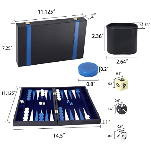 GSE Premium Leather Backgammon Board Game Set, Black&Blue, Small | Premium Leather, Travel Folding Board, Classic Game Set, Leather Case Included - color: Leather-black&blue, size: Small
