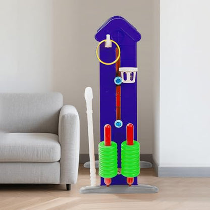 4-to-Score Giant Game Set, 4-in-1 Indoor Outdoor Yard Family Connect Game (4-in-a-Row + Basketball + Ring Toss + Mini Golf), Height Adjustable 2.5–3.3FT, Includes Carry Bag - size: 43"x16"x38"-Blue&Red