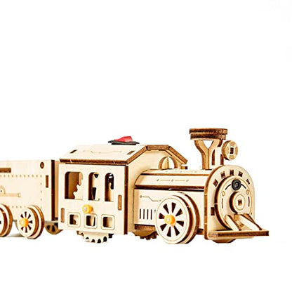 3D Wooden Puzzles Little Truck Train Model Kits Includes Engine & Track, Brainteaser and Puzzle for Christmas/Birthday,Gifts for Adults and Teens to Build Combination - style: Train