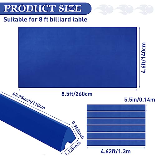 Mixweer Billiard Cloth for 8 ft Pool Table Pre Cut Felt with 6 Cloth Strips and 6 Pool Table Rubber Bumpers for Bars, Clubs, Hotels Replacement - color: Blue
