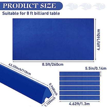 Mixweer Billiard Cloth for 8 ft Pool Table Pre Cut Felt with 6 Cloth Strips and 6 Pool Table Rubber Bumpers for Bars, Clubs, Hotels Replacement - color: Blue