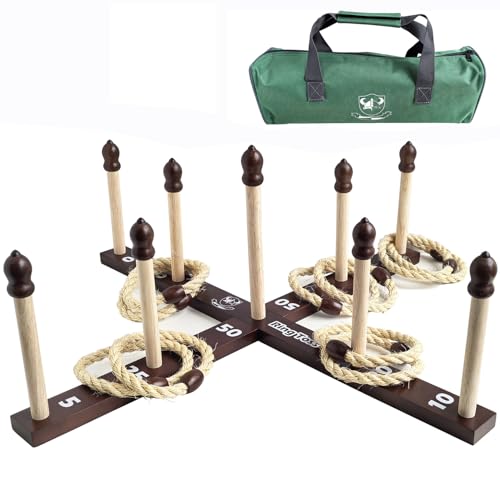 Wooden Ring Toss Game, Rings Throwing Game with Carry Case
