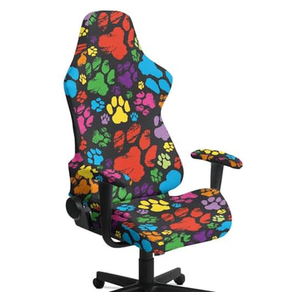 Suobstales Colorful Dog Paw Paint Splatter Pattern Gaming Chair Cover with 2 Armrest Covers, Non Slip Game Chair Cover with Zipper, Dustproof Washable Gaming Chair Seat Cover, Set of 4 - color: Colorful Dog Paw Paint Splatter