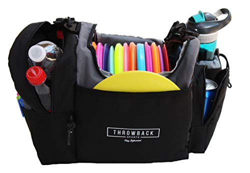 The Throwback Sack - Frisbee Disc Golf Bag with Cooler - Holds 12 to 15 Discs + 6 Cold Drinks + Water Bottle Holder - Extra Padding, Comfortable Strap - Room for All Your Disc Golf Accessories