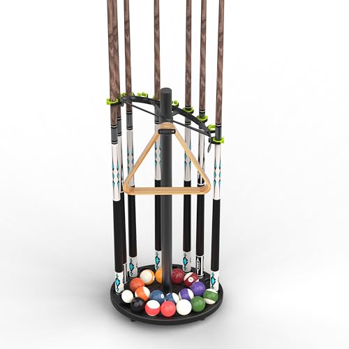 Hikeen Heavy Duty Pool Stick Holder Holds 10 Sticks with Steel Frame,Simple Installation and Storage Organizer Pool Cue Holder,Mental Pool Cue Rack for Game Room, Billiard Club