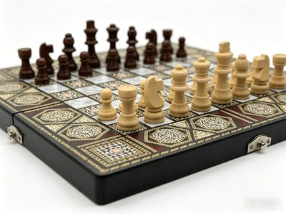 Wooden 3 in 1 Chess Checkers Backgammon Board Game Set, 12 Inch Portable Folding Chess Board, Portable Travel Chess Set for Adults Kids Family Game Night Gift（Non-Magnetic）