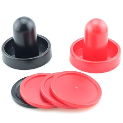 16PCS Air Hockey Pucks and Paddles Set Air Hockey Table Plastic Accessories 60mm Black Red 4 Air Push Handles 4 Flannel Pads 8 Balls