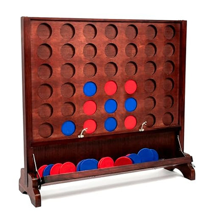 Giant Wooden 4 in A Row Game with Foldable Tray, Indoor Outdoor Games, Includes Carry Case,42 Chips and 2 Detachable Legs, 2 Style: Wall-Mount or Ground Play